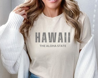 Koszulka Hawajska, Koszulka z grafiką Aloha State, Styl Vintage