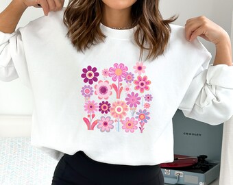 Groovy Flowers Sweatshirt, Retro Floral, Cottagecore Boho
