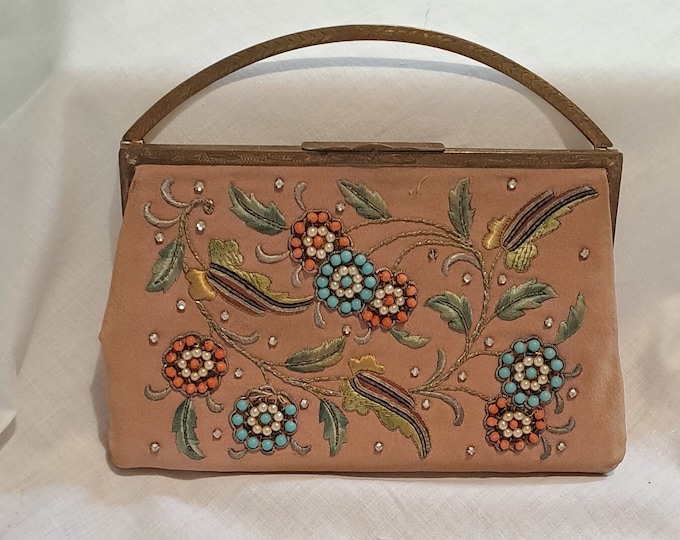 Vintage Embroidered Beaded Evening Bag with Original Box Asprey London