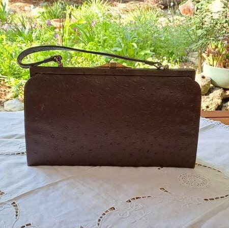 Pochette En Cuir D'autruche Vintage - Années 70/80, Couleur Rouge, Occasion Bon état