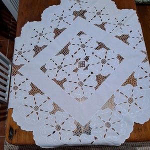 Vintage Embroidered Cut Work Tablecloth