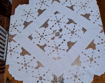 Vintage Embroidered Cut Work Tablecloth