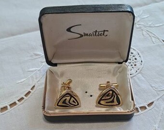 Vintage Black and Gold Cufflinks Original Box