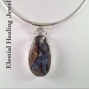 Rare Australian Boulder Opal, sterling silver pendant with Lemurian quartz crystal, healing jewelry.