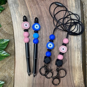 Evil Eye Id Anstecker, Evil Eye Stift und ID Anstecker Lanyard, Silikon Evil Eye Charm Perlenstift, Evil Eye Geschenk Set
