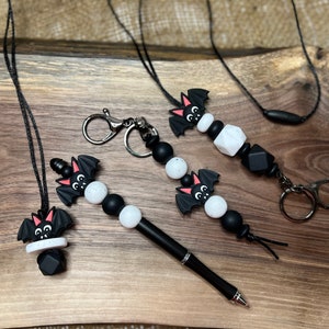 Little bat gift set, lanyard, keychain, beaded Pen, sensory necklace
