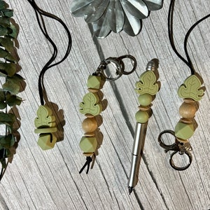 Little monstera gift set, lanyard, keychain, beaded Pen, sensory necklace