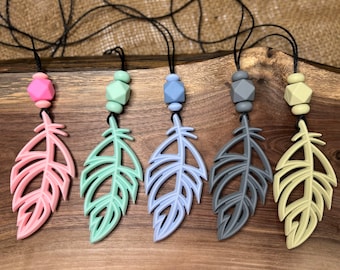 Feather Chewlery , Sensory Necklace, stress relief, Fidget necklace, adhd, autism , chew necklace, chew pendant