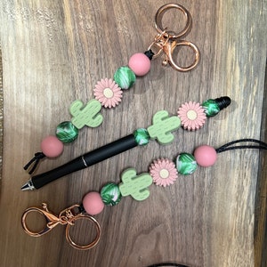 Cactus, flower , monstera leaf gift set, lanyard, keychain, beaded Pen
