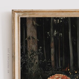 Camino de hongos Bosque encantado - Arte mural de bosque otoñal Pintura de hadas estilo cottagecore Decoración rústica de otoño Bosque espeluznante imprimible 85 imagen 2