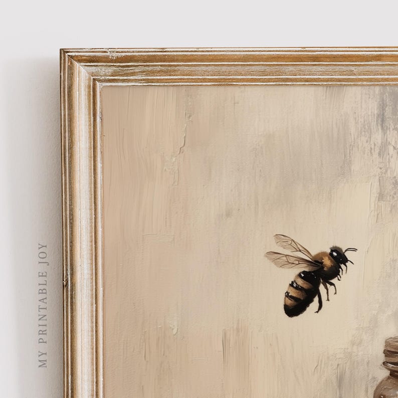 Honey Jar With Bee - Rustic Kitchen Decor Farmhouse Honey Wall Art ...