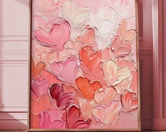 Romantic Heart Art - Expressive Impasto Painting, Cozy Pink Decor, Modern Love, Pastel Wall Art, Printable Valentine Digital Download 698