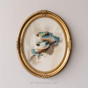 Funny Gecko Couple Wall Art Print Colorful Reptile Illustration Whimsical Animal Decor Vintage Style Artwork for Nature and Art Fans
