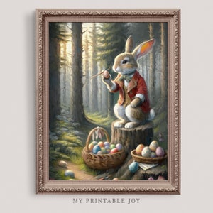 Bunny Rabbit in Spring Forest | Printable Wall Art | Vintage Farmhouse Print | Vintage Rabbit Painting | Cottagore Art Digital Print