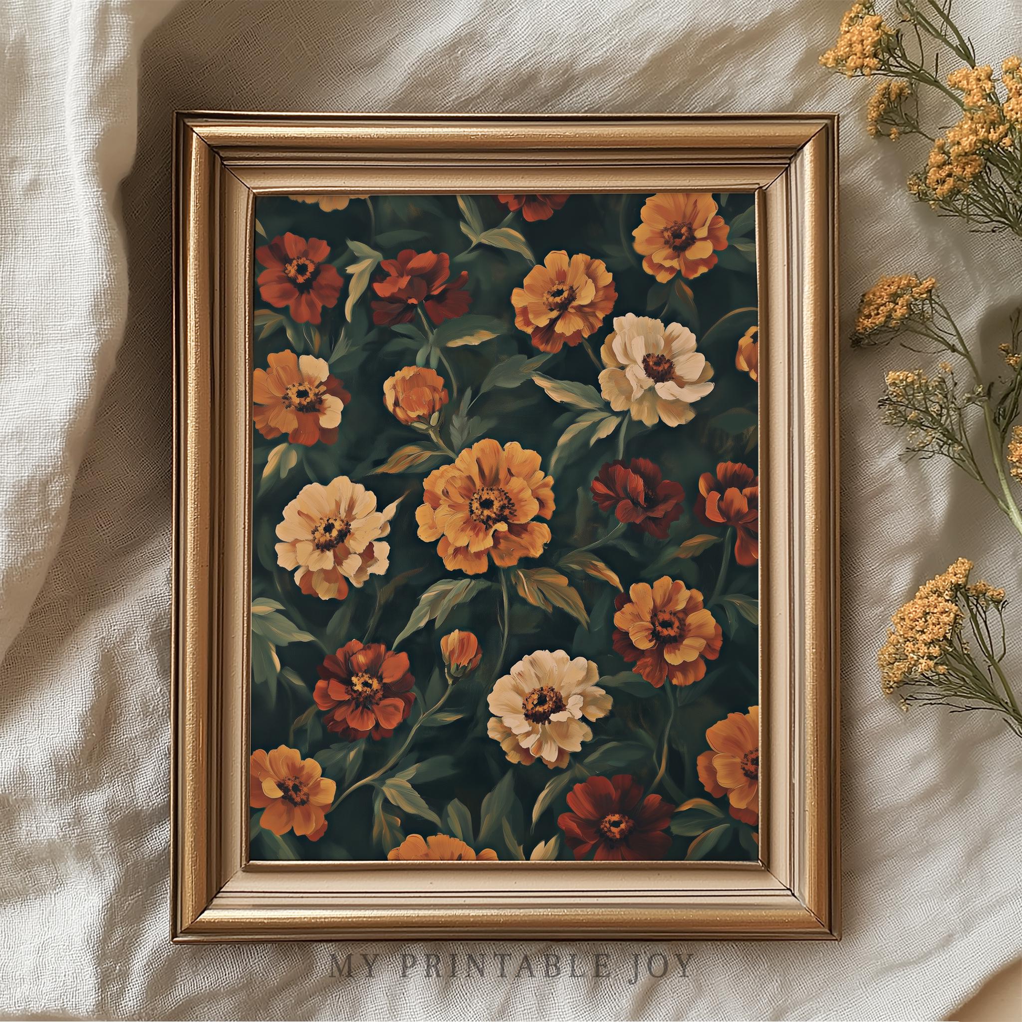 マリーゴールドボタニカルウォールアート - ヴィンテージフローラル