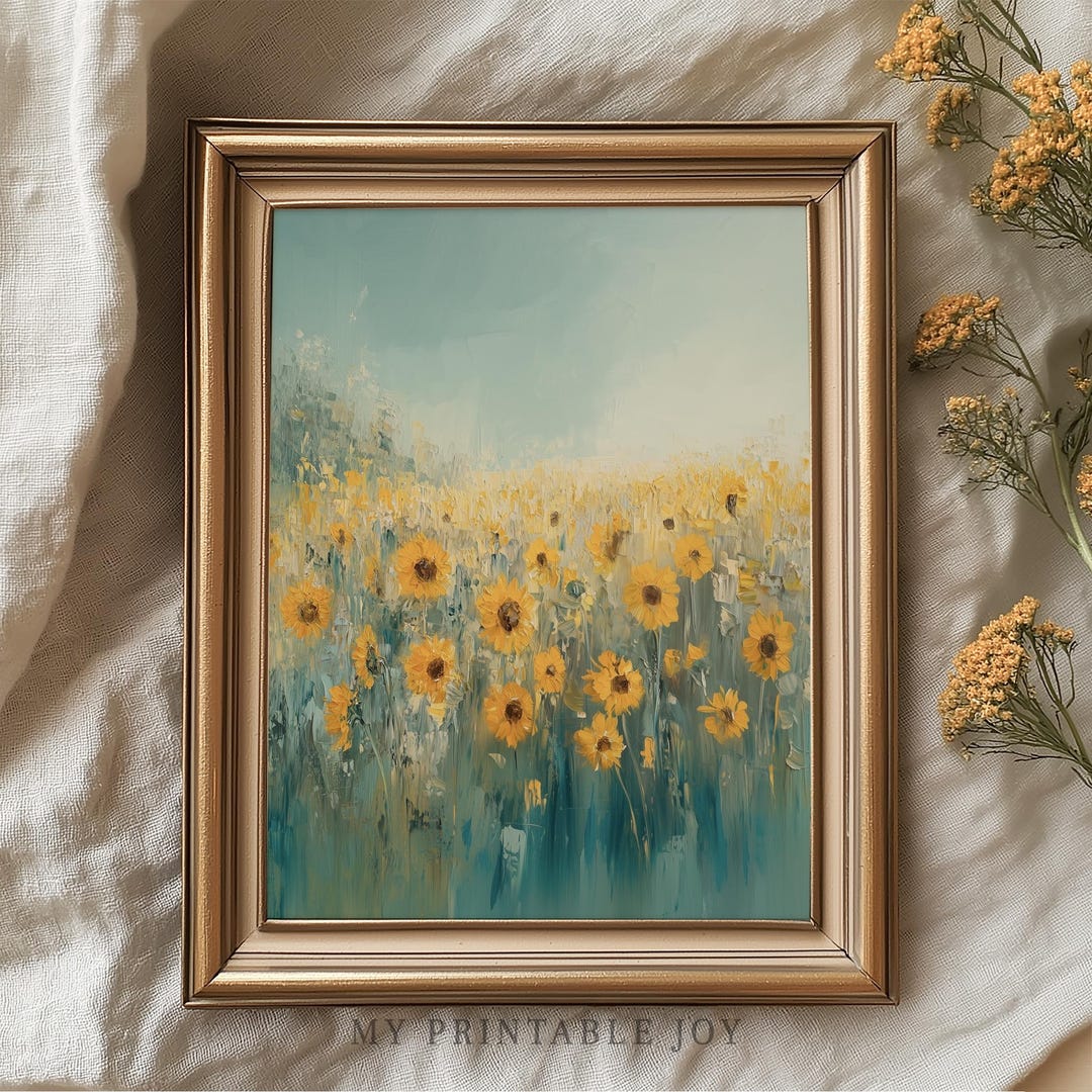 Summer Sunflower Field Printable Wall Art – Rustic Abstract Oil ...