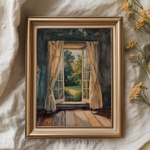 Open Window with Summer View - Summer Wall Art Vintage Cottagecore Garden Landscape Relaxing Nature Printable 158