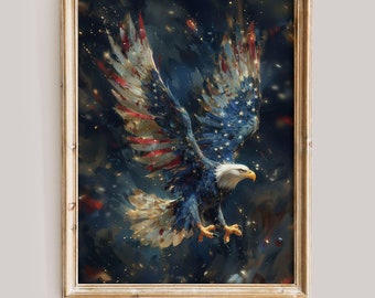 Amerikaanse zeearend met vlag | 4 juli, VS | Patriottische Amerikaanse vlag | Verenigde Staten | Onafhankelijkheidsdagkunst | Digitale download