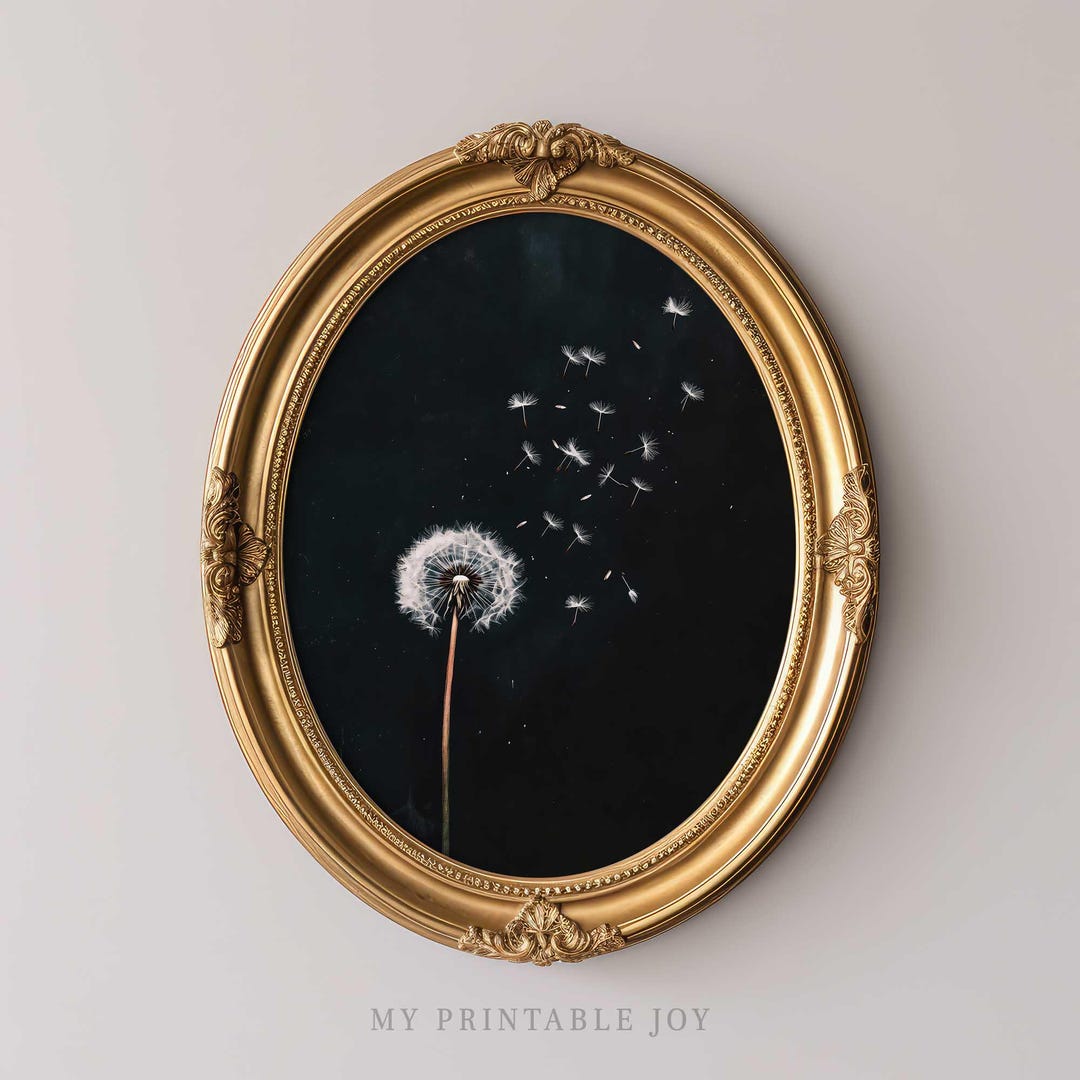 Dandelion Wall Art Botanical Print Black Background Dark Academia Art ...