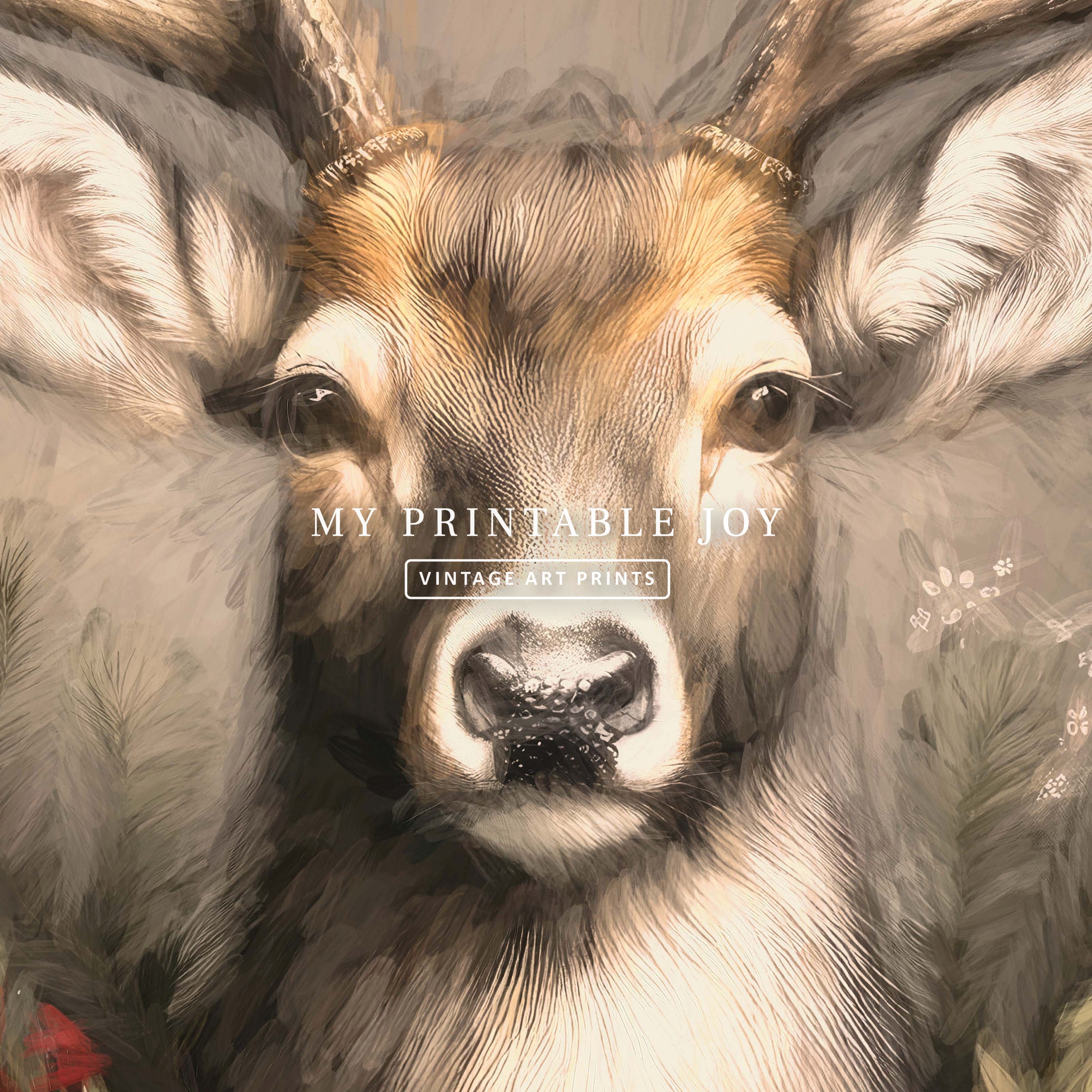 Winter Deer Vintage Printable Wall Art | Cardinal Memorial Art ...