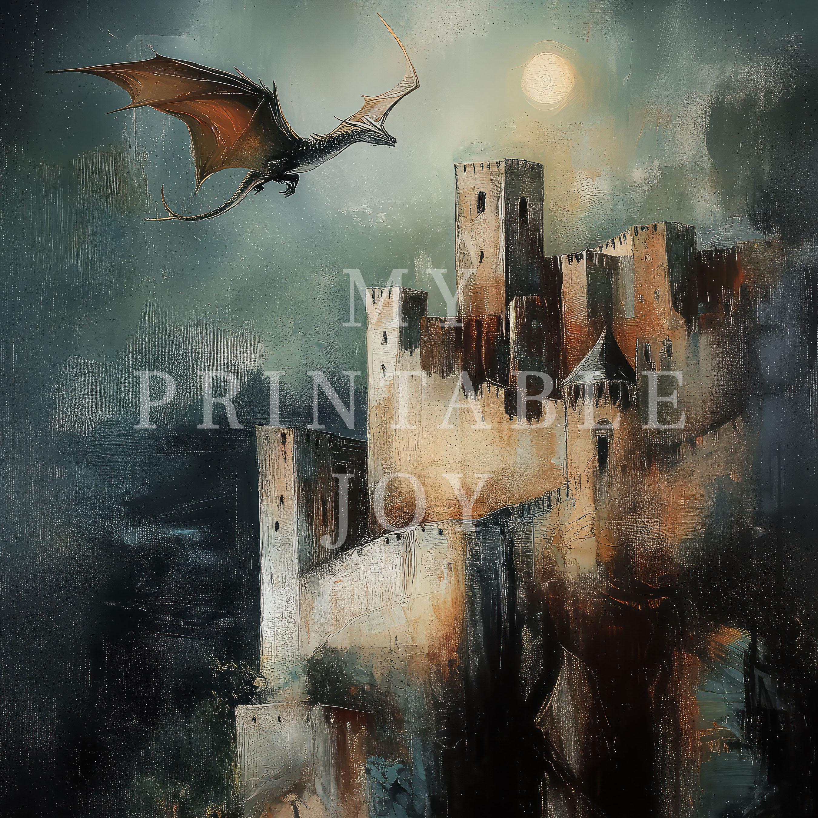 Fantasy Dragon Castle Wall Art Print Dark Academia Vintage Home Decor ...