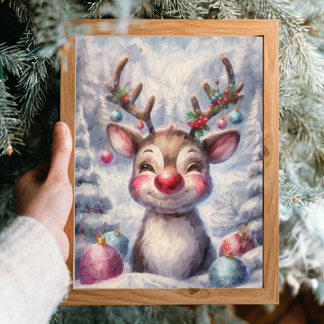 Cute Christmas Deer Vintage Printable Wall Art | Farmhouse Winter Decor ...