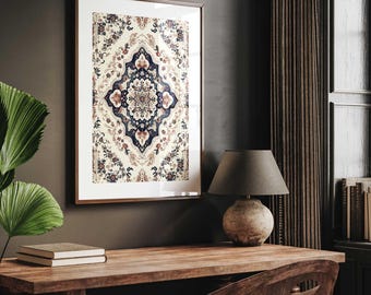 Vintage Perserteppich Wandkunst Traditionelles Boho Medaillon Druck Verzierter Wandteppich Ästhetik Antiker Teppich Muster Digital Download