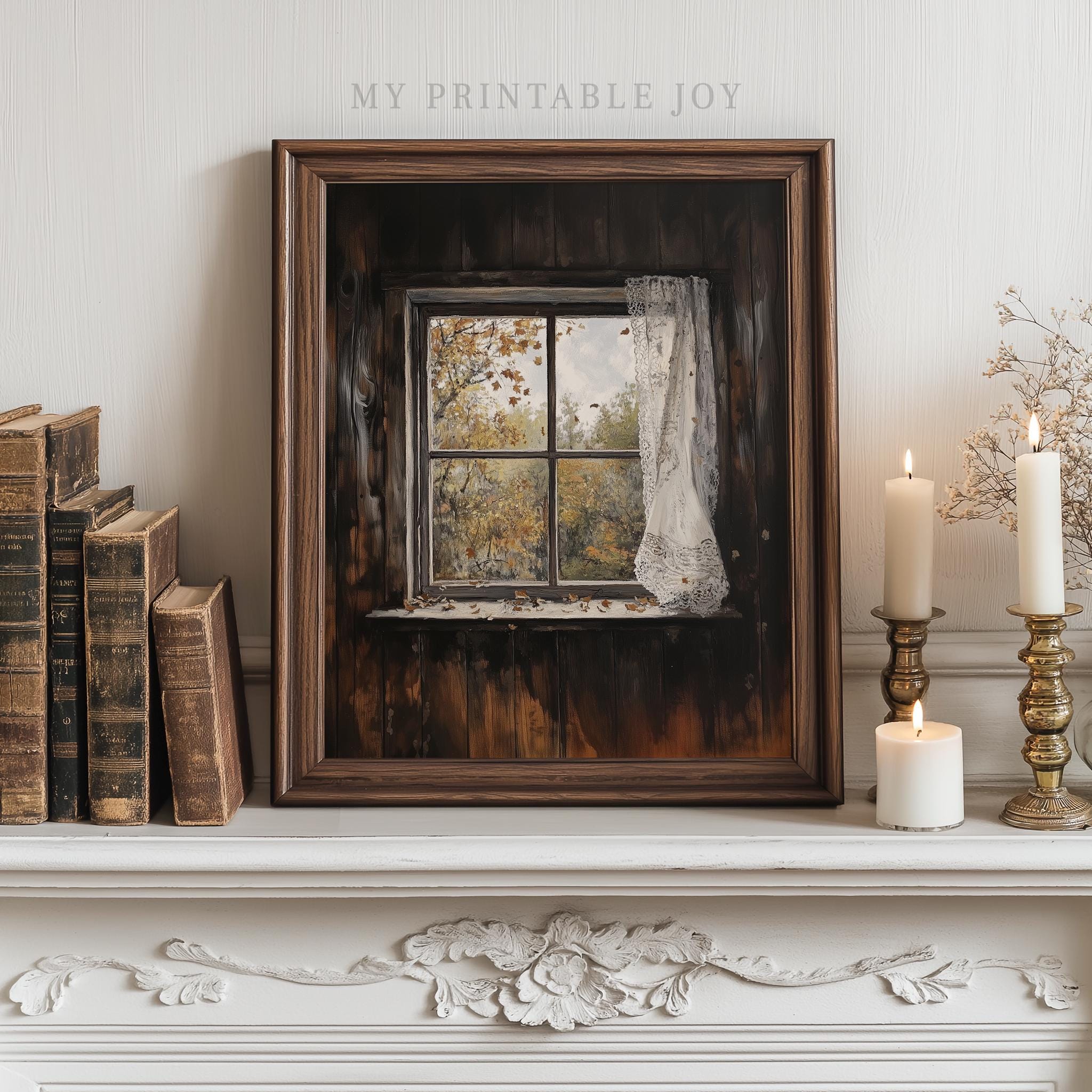 Vintage Window Scene Printable - Rustic Cottagecore Decor, Cozy Fall ...
