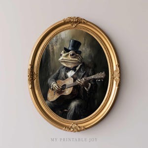 Frog Playing Guitar Whimsical Dark Academia Printable Vintage Wall Art Animal Music Decor Digital Download Unique Home Artwork
