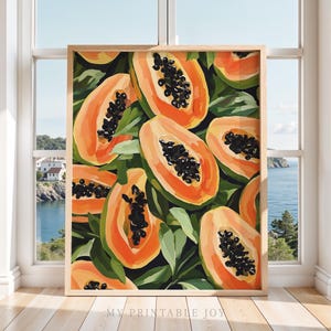 Papaya Muster Print - Wunderliche Sommer Tropische Wand Kunst Vintage Obst Küche Dekor Bold Botanisches druckbares Poster 146