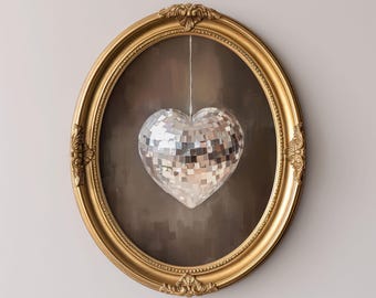 Heart Disco Ball Valentine’s Day Wall Art Print Romantic Vintage Home Decor for Weddings Anniversary Gifts and Elegant Love Art