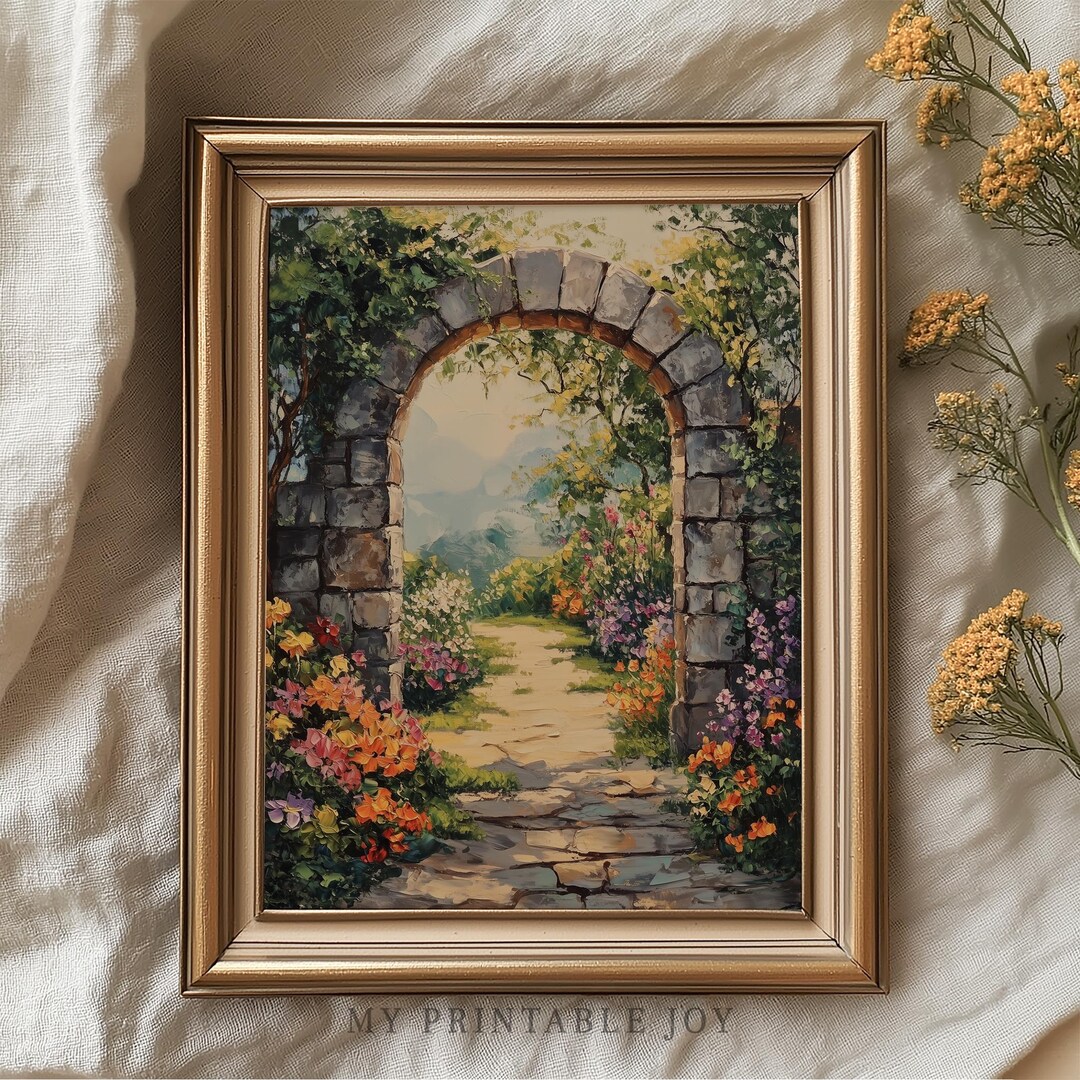 Old Garden Gate With Ivy - Vintage Cottagecore Archway Wall Art ...