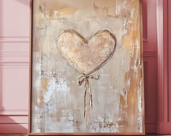 Vintage Heart Art - Rustic Valentine Decor, Neutral Romantic Printable, Cozy Cottagecore Wall Art in Soft Colors, Digital Print 719