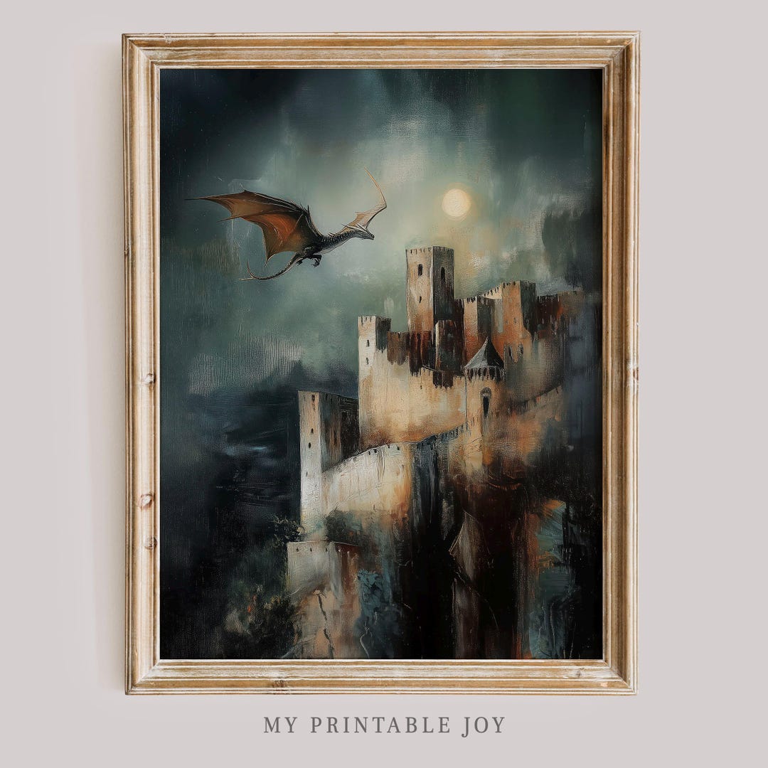 Fantasy Dragon Castle Wall Art Print Dark Academia Vintage Home Decor ...