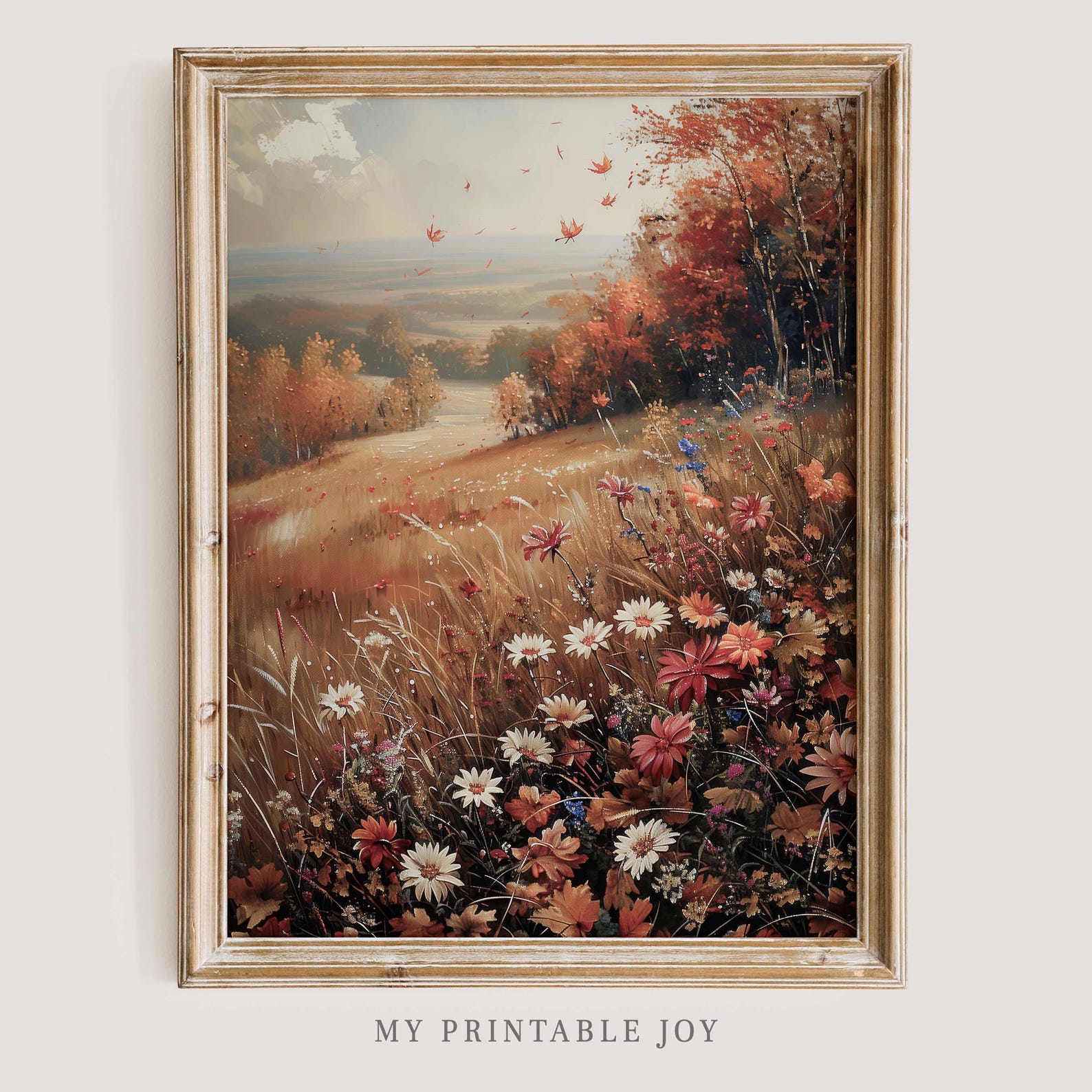 Fall Wildflower Meadow Art Print Autumn Landscape Painting Rustic Wall ...