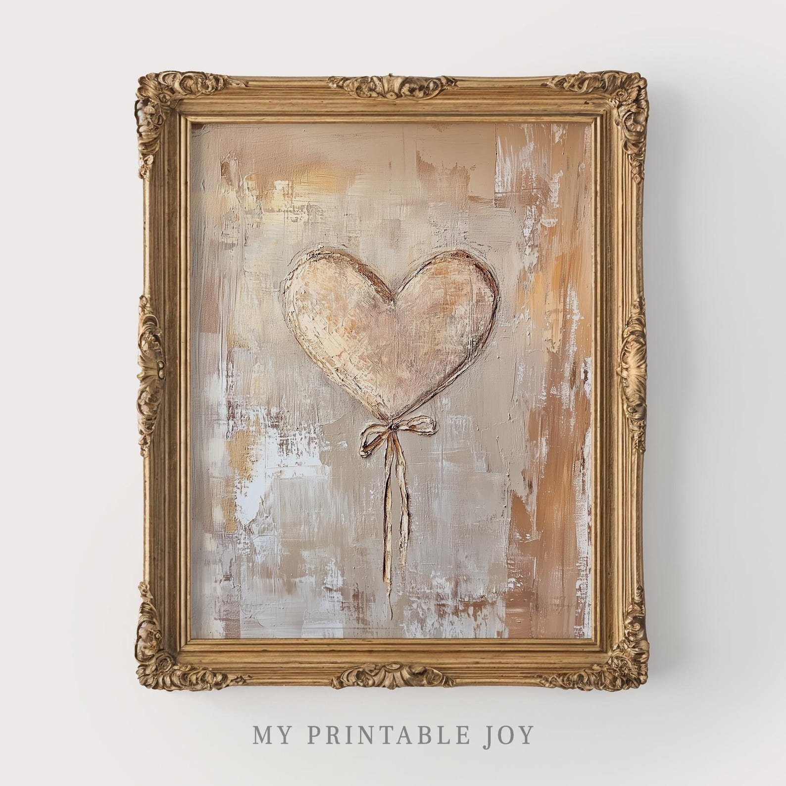Romantic Valentine Printable Wall Art Set of 6, Beige Gold Heart ...