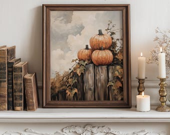Vintage Pumpkin Scene - Rustic Fall Printable Art, Harvest Decor, Warm Earthy Tones, Cottagecore Fall Wall Art, Digital Oil Painting 288