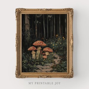 Camino de hongos Bosque encantado - Arte mural de bosque otoñal Pintura de hadas estilo cottagecore Decoración rústica de otoño Bosque espeluznante imprimible 85 imagen 8