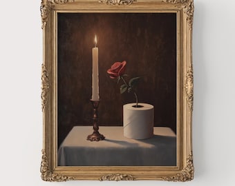 Funny Toilet Paper Still Life - Moody Printable Wall Art Bathroom, Floral Print, Victorian Bathroom Print Decor, Digital Download 612