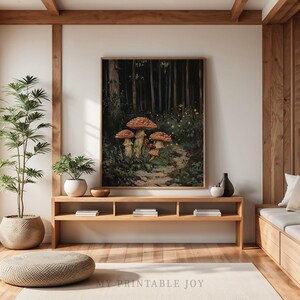 Camino de hongos Bosque encantado - Arte mural de bosque otoñal Pintura de hadas estilo cottagecore Decoración rústica de otoño Bosque espeluznante imprimible 85 imagen 5