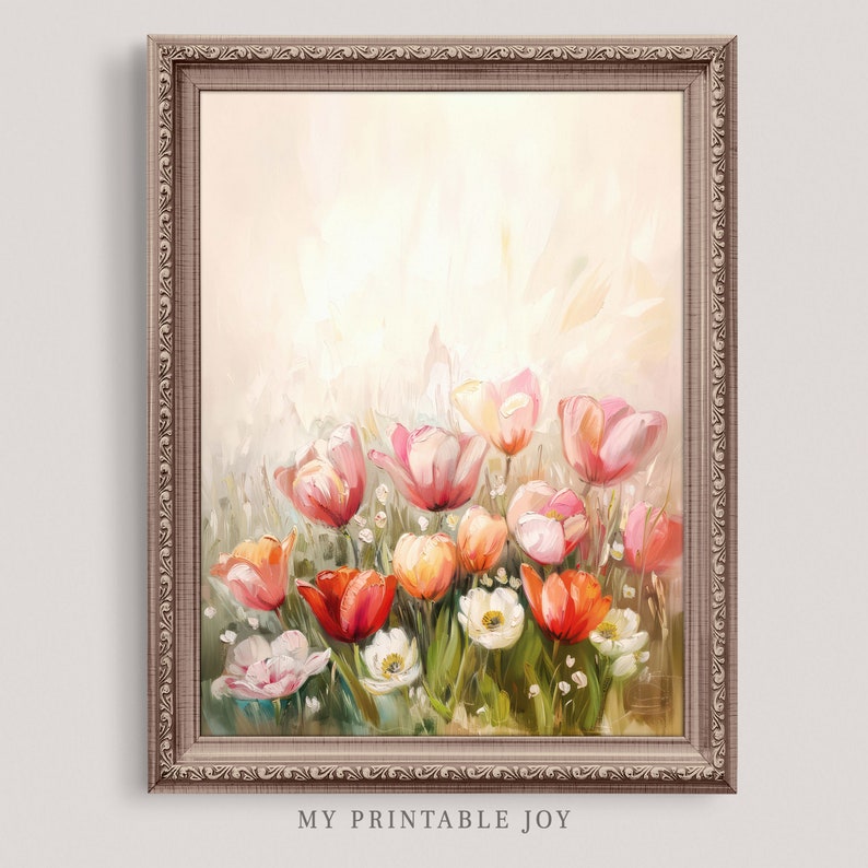 Tulips Field | Landscape Print | Vintage Farmhouse Wall Art | Spring ...
