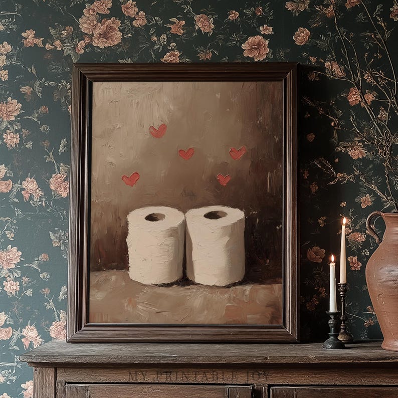Printable Toilet Paper Roll Art Cute Rustic Bathroom Decor, Valentines ...