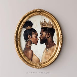 Impresión artística de pared de Reina y Rey, retrato de pareja real, obra de arte vintage, decoración del hogar, estética real, regalo de empoderamiento del Mes de la Historia Negra