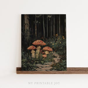 Camino de hongos Bosque encantado - Arte mural de bosque otoñal Pintura de hadas estilo cottagecore Decoración rústica de otoño Bosque espeluznante imprimible 85 imagen 4