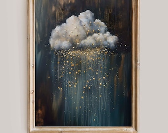 Vintage Cloud Wall Art, Moody Glam Disco Print, Magic Painting, Trendy Wall Art, Digital Download A001