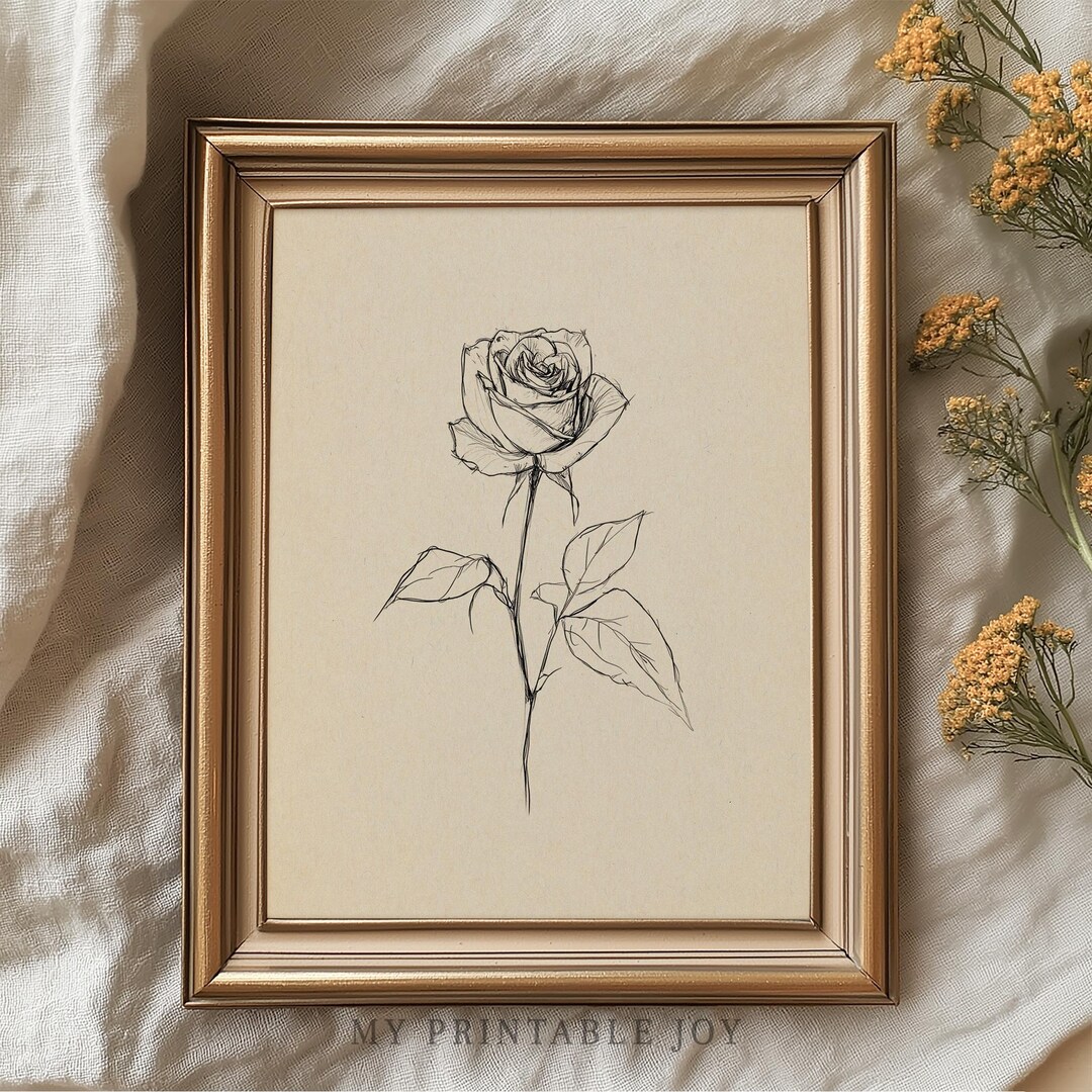 Rustic Roses Drawing Ink Sketch of a Rose – Vintage Botanical Printable Wall Art Cottagecore ...