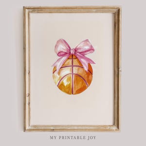Art mural de basket-ball rose noeud coquette sport impression vintage décoration d'intérieur pour chambre d'enfants chambre de filles et amateurs de basket-ball