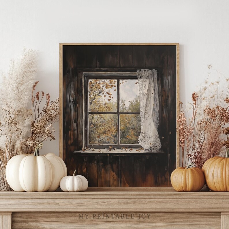 Vintage Window Scene Printable - Rustic Cottagecore Decor, Cozy Fall ...