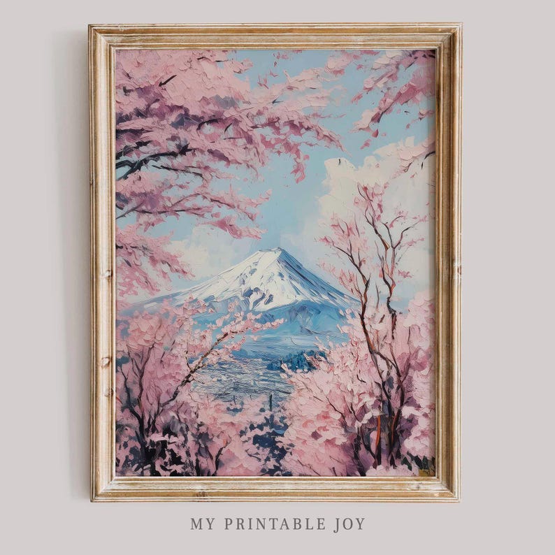 Mount Fuji Cherry Blossom Printable Japanese Spring Wall Art Pink Tree ...