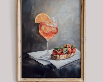 Italian Aperitif Art with Strawberries - Summer Kitchen Wall Art, Vibrant Cocktail Printable, Rustic Romantic Drink Painting, Warm Decor 14